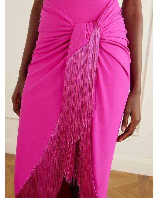 Taller Marmo Pink Knossos Fringed Swimsuit And Pareo Set