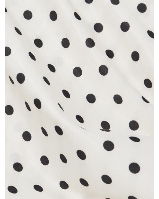 Self-Portrait White Tie-Side Asymmetric Polka-Dot Satin-Crepe Mini Dress