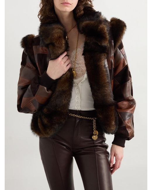 Chloé Brown Patchwork Leather And Shearling Jacket
