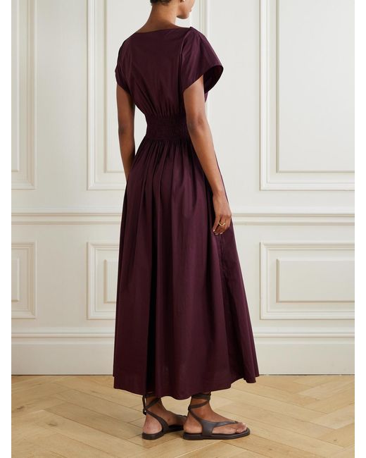 Matteau Purple Shirred Organic Cotton-Poplin Midi Dress