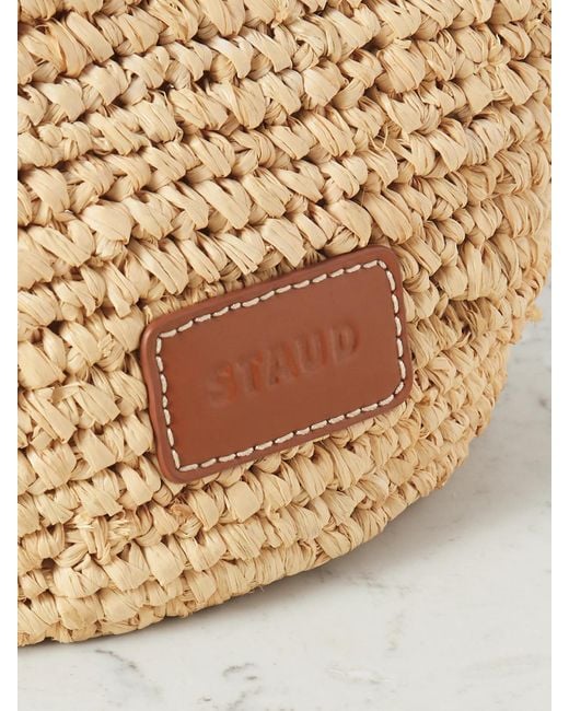 Staud White Sienna Mini Leather-Trimmed Raffia Tote