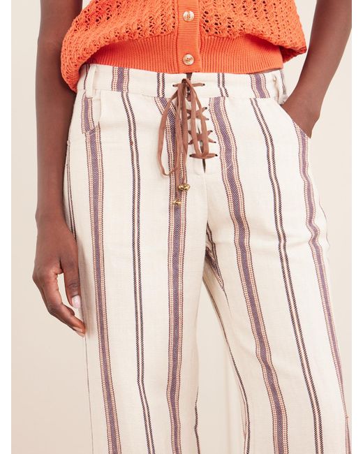 Alix Of Bohemia Natural Cooper Striped Cotton And Linen-Blend Wide-Leg Pants