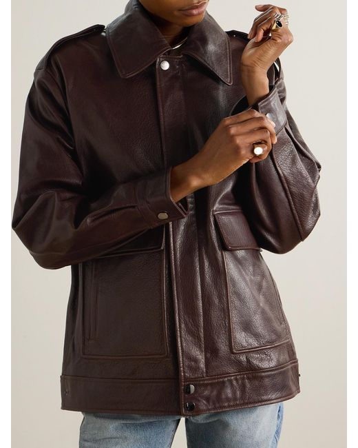 Nour Hammour Brown Drey Textured-Leather Jacket