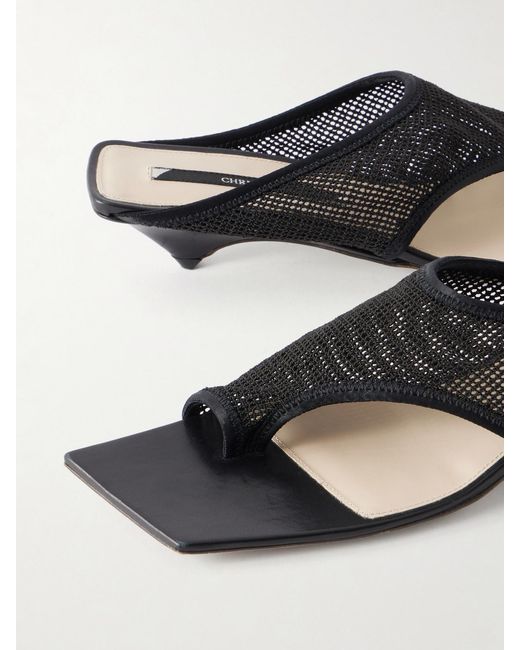 Christen White Leather-Trimmed 35 Mesh Sandals