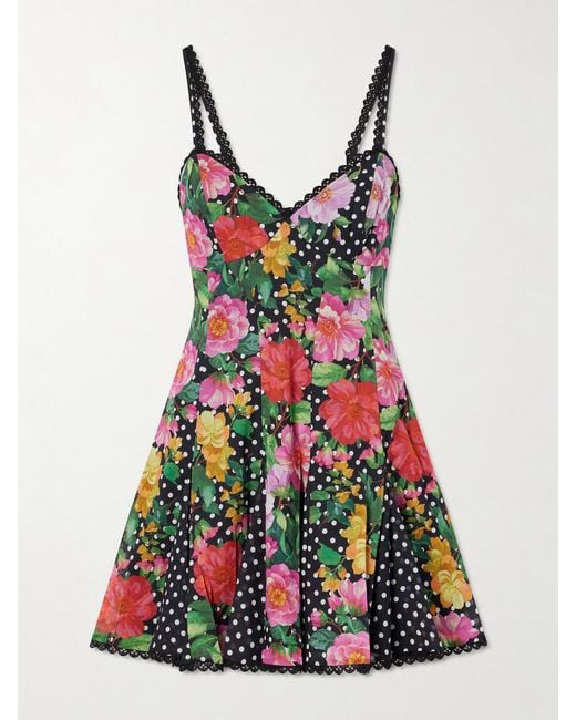 Charo Ruiz Red Rosela Floral-Print Cotton-Blend Mini Dress