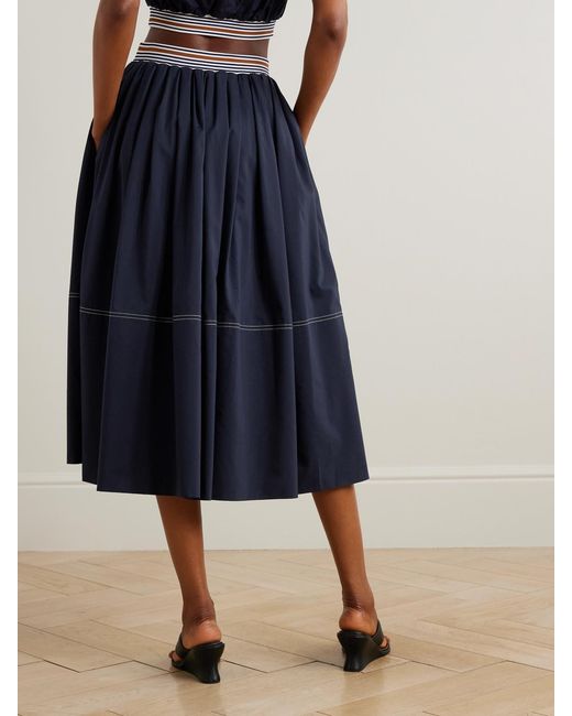 Veronica Beard Blue Evelina Gathered Striped Cotton And Silk-Blend Midi Skirt
