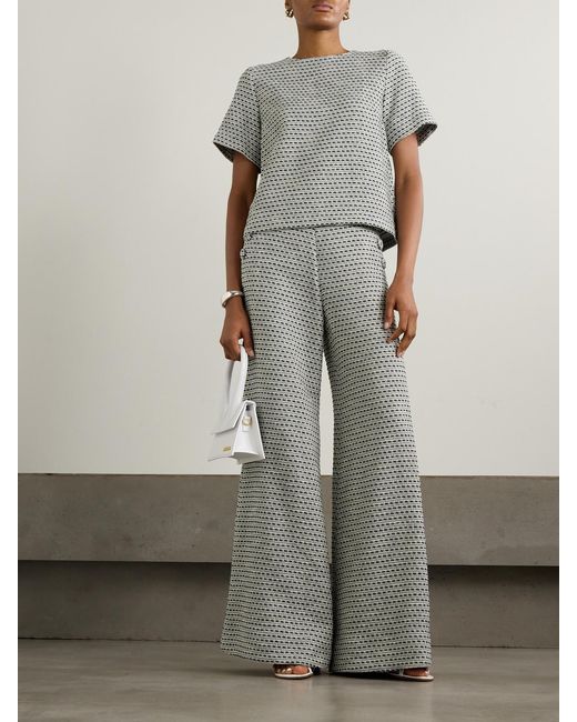Lisa Marie Fernandez Gray Metallic Cotton-Blend Bouclé-Tweed Wide-Leg Pants