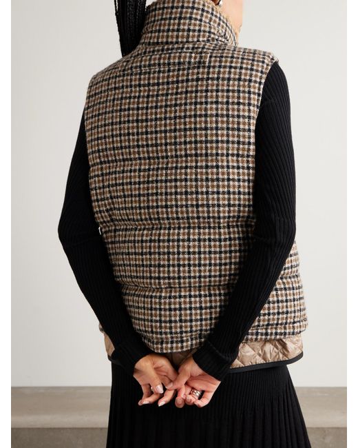 Moncler Brown Touvet Appliquéd Layered Quilted Checked Wool-Blend Tweed Down Vest