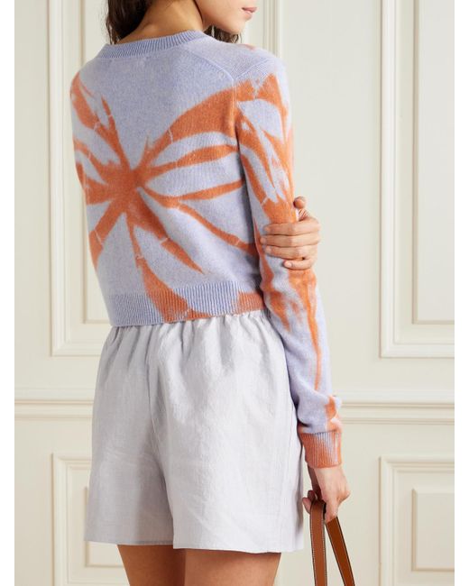 The Elder Statesman Blue Mythic Verkürzter Pullover Aus Tranquility-Kaschmir Mit Batikmuster