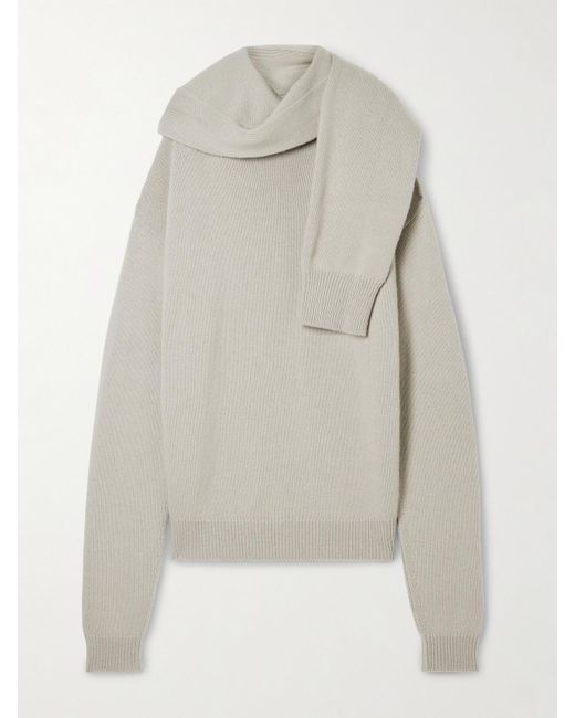 Calvin Klein White Mia Scarf-Detailed Cashmere Sweater