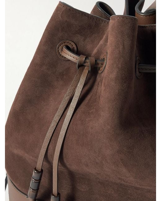 Hunting Season Brown Extra Large Drawstring Leather-Trimmed Suede Bucket Bag