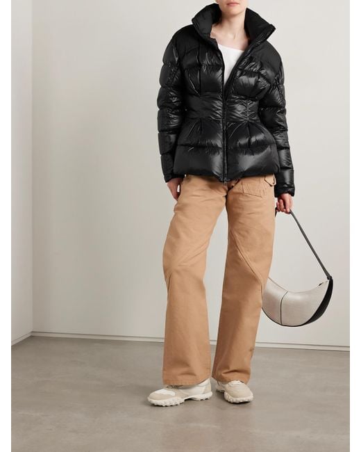 Moncler Black Appliquéd Quilted Padded Glossed-Shell Down Jacket