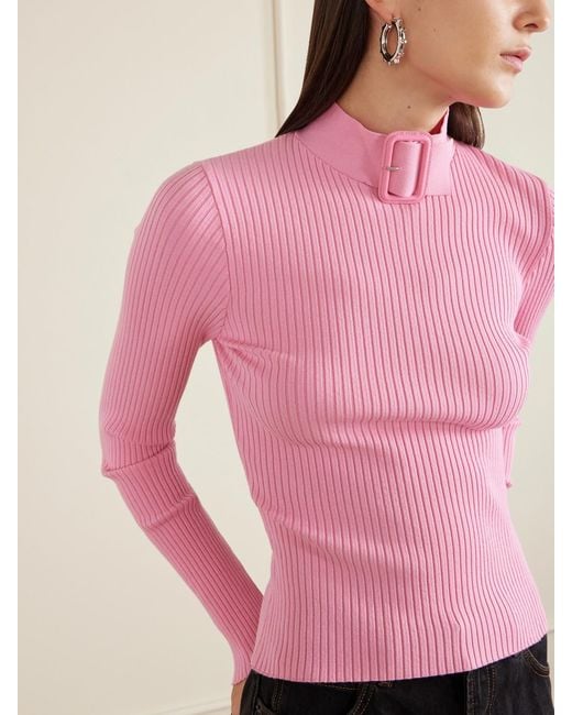 Courreges Pink Buckled Ribbed-Knit Top