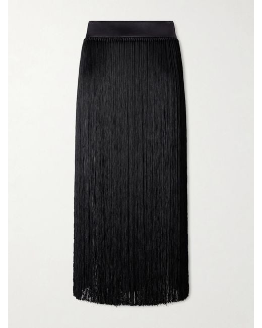 Dolce & Gabbana Black Fringed Midi Skirt