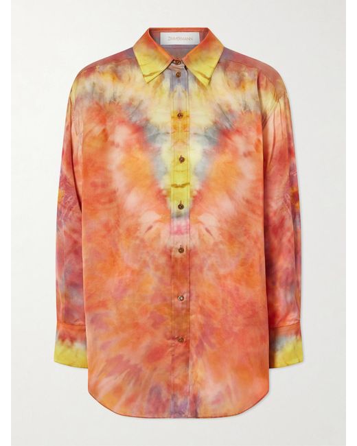 Zimmermann Orange Alchemy Tie-Dye Silk-Satin Shirt