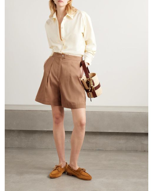 Max Mara Natural Sultano Pleated Cotton-Blend Poplin Shorts