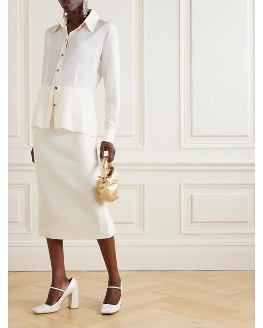 Alessandra Rich White Sequin-Embellished Tweed Midi Skirt