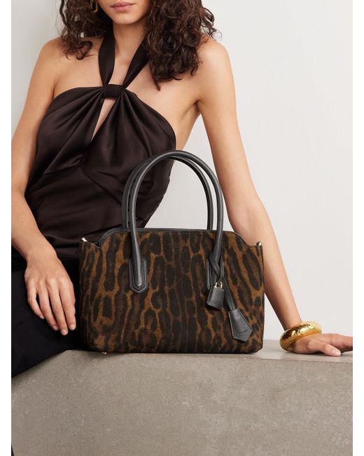 Tom Ford Black Ocelot Mittelgroße Tote Aus Gebürstetem Veloursleder Mit Lederbesätzen Und Ozelot-Muster