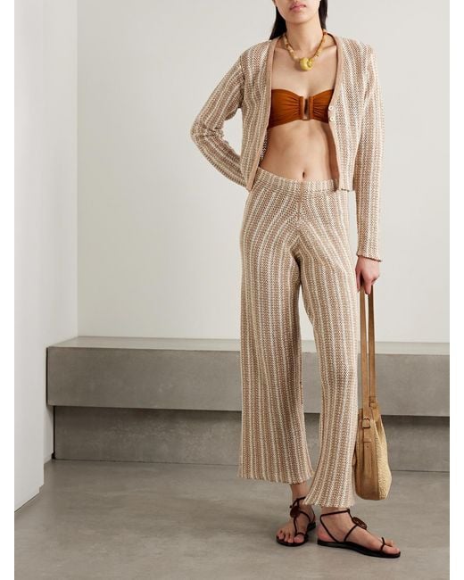The Elder Statesman Natural Nora Lite Striped Crocheted Cotton Cardigan