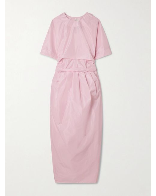 Staud Pink Michelina Tie-Detailed Taffeta Midi Dress
