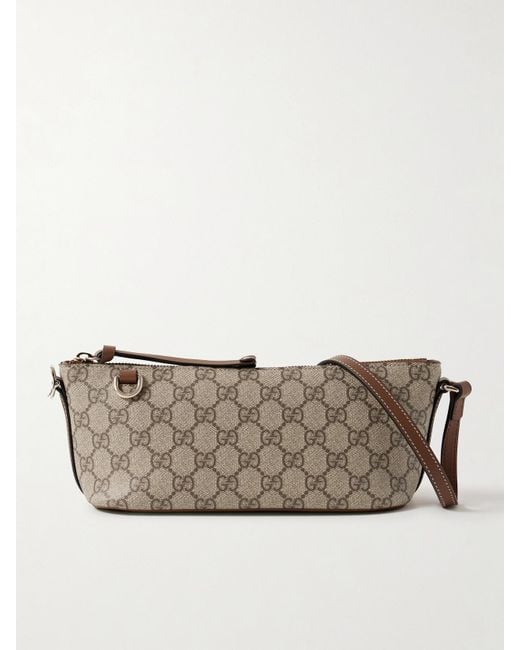 Gucci Natural Leather-Trimmed Printed Coated-Canvas Shoulder Bag