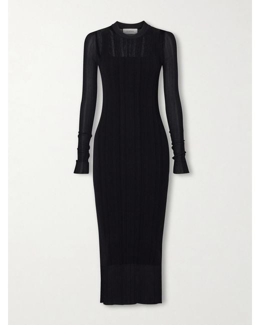 Sportmax Blue Layered Plissé-Tulle And Ribbed-Knit Midi Dress