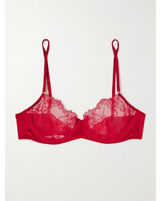 Kiki de Montparnasse La Rose Embroidered Tulle And Stretch-Silk Charmeuse Underwired Bra