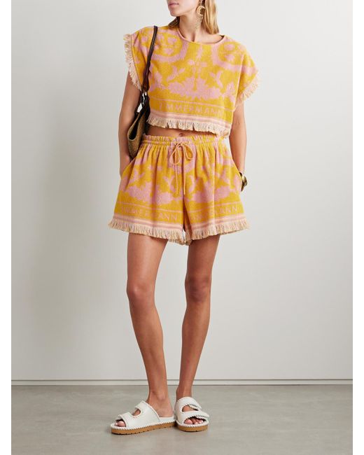 Zimmermann Wylie Cropped Frayed Cotton-Terry Jacquard Top in