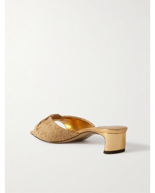 Jimmy Choo Natural Annika 35 Mules Aus Metallic-Raffiabast Mit Jacquard-Muster