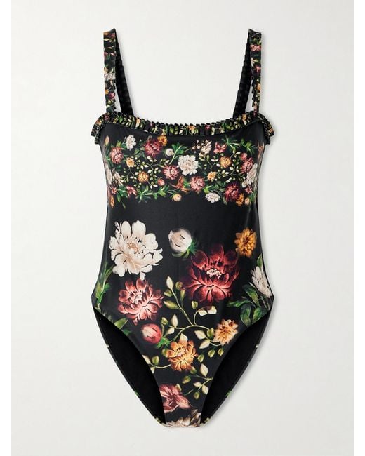 Agua Bendita Multicolor Limón Paramo Ruffled Floral-Print Swimsuit