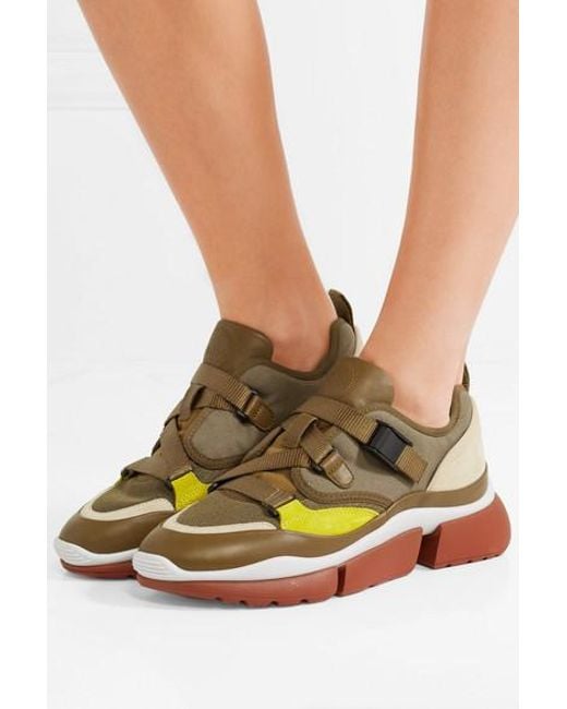 Chloé Cotton Sonnie Canvas, Mesh, Suede And Leather Sneakers in Olive  (Green) | Lyst