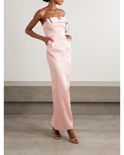 The New Arrivals Ilkyaz Ozel Pink Sisu Bow-Embellished Satin Gown