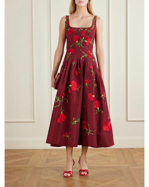 Carolina Herrera Floral-Embroidered Silk-Faille Gown