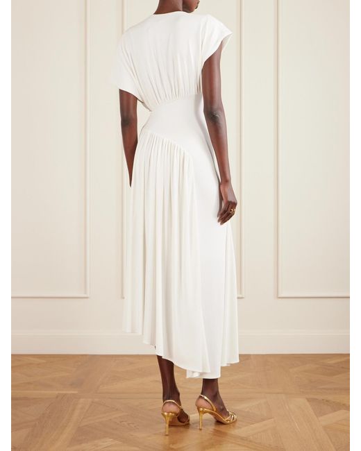 Rabanne White Asymmetric Draped Stretch-Crepe Midi Dress
