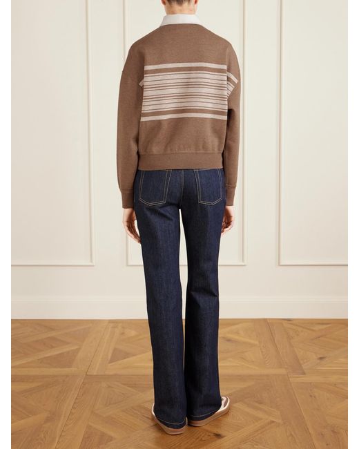 Loro Piana Brown Striped Wool And Cashmere-Blend Polo Shirt