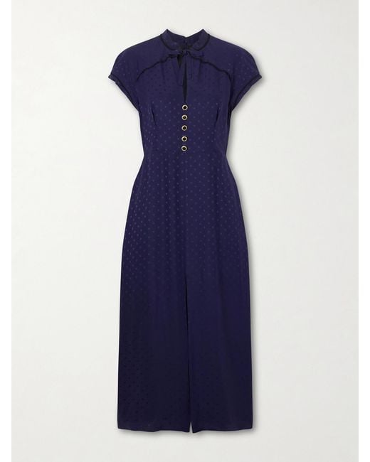 Alessandra Rich Blue Silk Jacquard Midi Dress