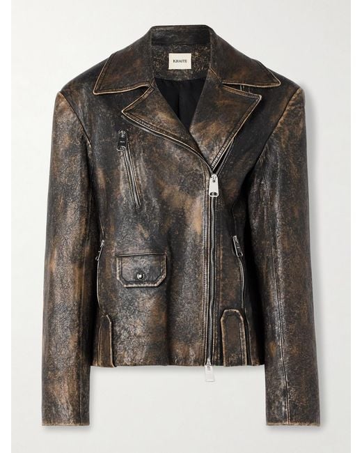 Khaite Black Catalina Distressed Leather Biker Jacket