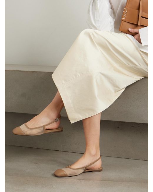 Aeyde Natural Geraldine Leather-Trimmed Mesh Slingback Ballet Flats