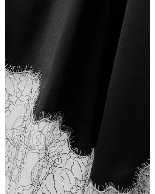 Staud Black Sonoma Asymmetric Gathered Lace-Trimmed Silk-Blend Satin Midi Skirt