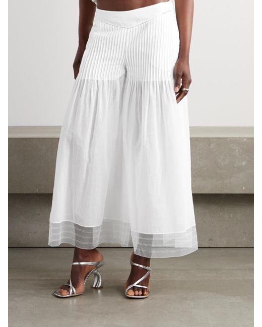 Pantalon Large En Mousseline De Coton À Plis Nervures Vanished Christopher Esber en coloris White