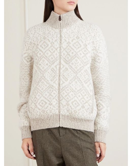 Loro Piana White Jacquard-Knit Cashmere Cardigan