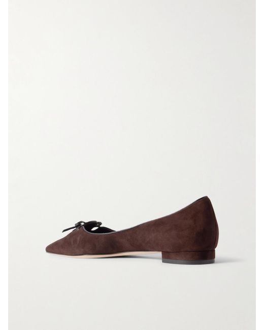 Manolo Blahnik Brown Leather-Trimmed Suede Point-Toe Flats