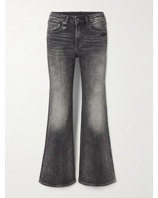 R13 Gray Joan Kick Mid-Rise Flared Jeans