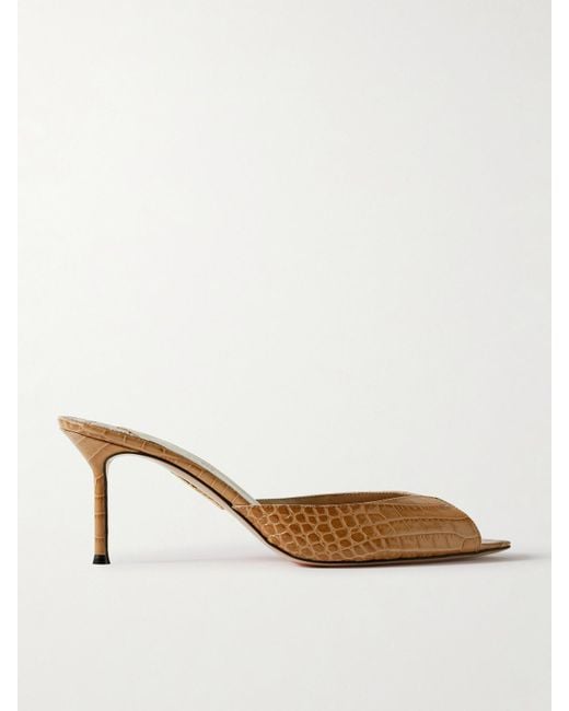 Aquazzura Natural Alex Rivière 85 Mules Aus Leder Mit Krokodileffekt