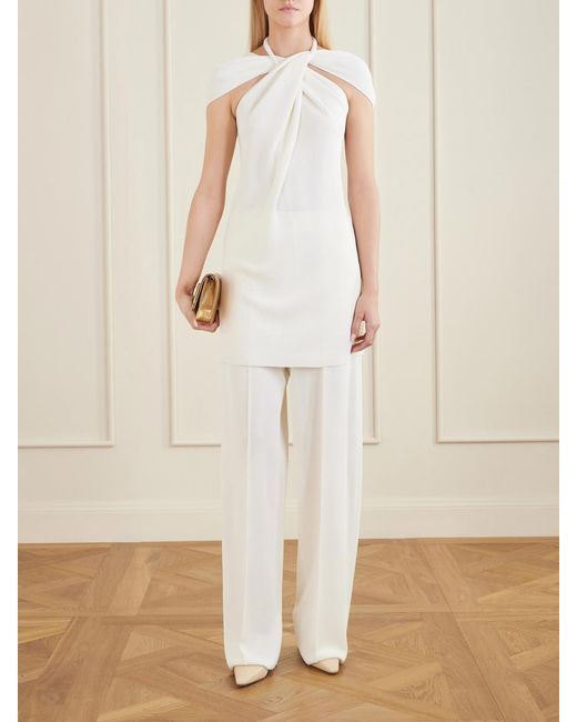 Lanvin White Ribbed-Knit Wide-Leg Pants