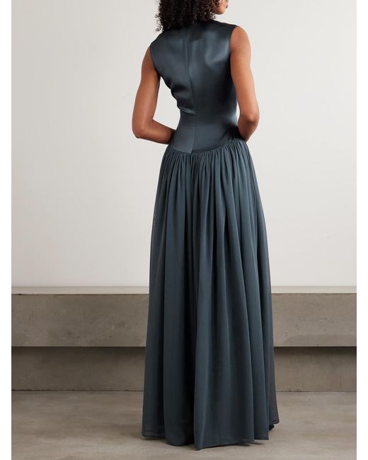 TOVE Blue Sabi Gathered Silk-Satin And -Chiffon Gown