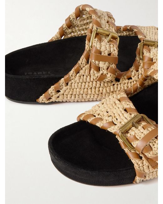 Isabel Marant White Lennyo Leather-Trimmed Woven Raffia Sandals