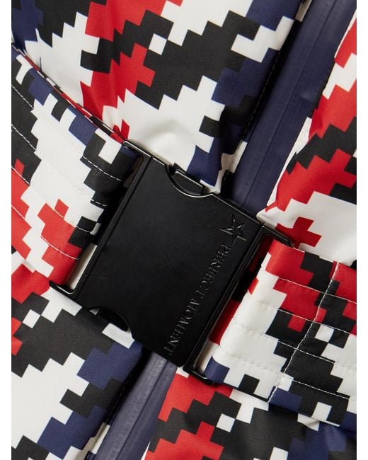 Perfect Moment Red Candice Hooded Belted Houndstooth Down Ski Jacket