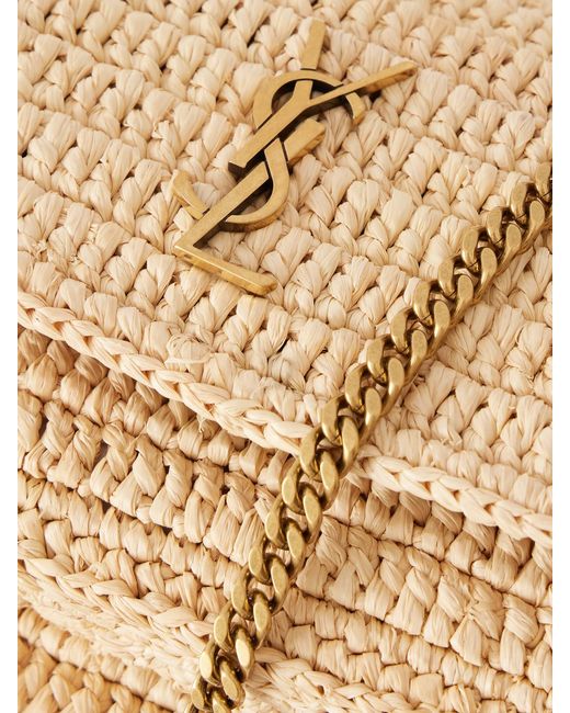 Saint Laurent Natural Niki Mini Leather-Trimmed Raffia Shoulder Bag