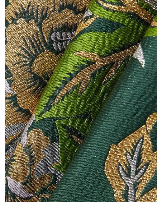 Carolina Herrera Green Velvet And Floral-Jacquard Midi Dress